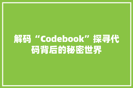 解码“Codebook”探寻代码背后的秘密世界