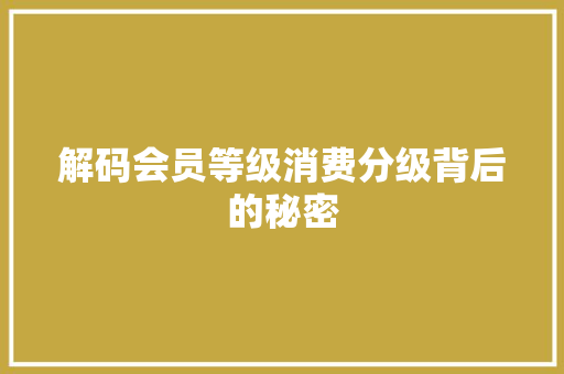 解码会员等级消费分级背后的秘密