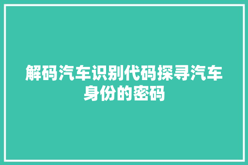 解码汽车识别代码探寻汽车身份的密码