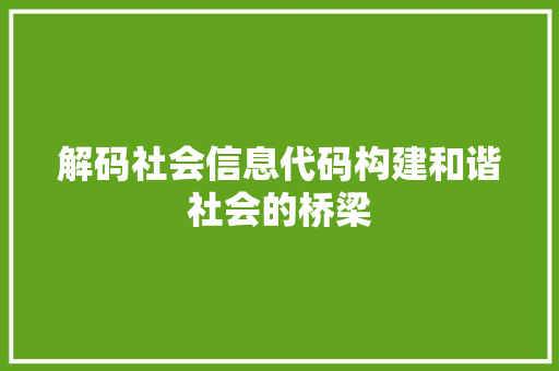 解码社会信息代码构建和谐社会的桥梁