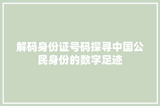 解码身份证号码探寻中国公民身份的数字足迹