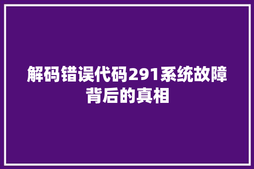 解码错误代码291系统故障背后的真相