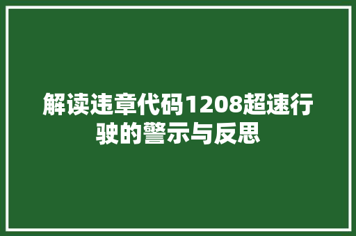 解读违章代码1208超速行驶的警示与反思