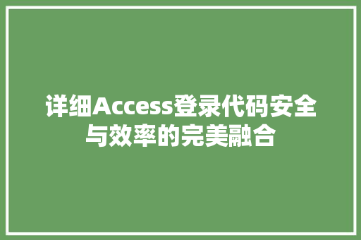 详细Access登录代码安全与效率的完美融合