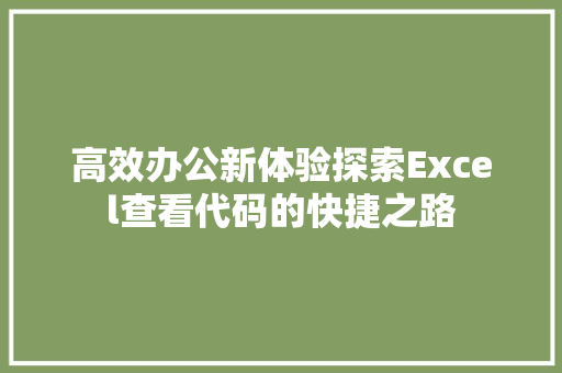 高效办公新体验探索Excel查看代码的快捷之路 番茄种植技巧