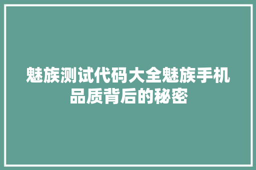 魅族测试代码大全魅族手机品质背后的秘密