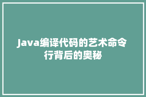 Java编译代码的艺术命令行背后的奥秘