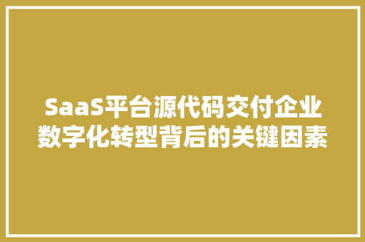 SaaS平台源代码交付企业数字化转型背后的关键因素