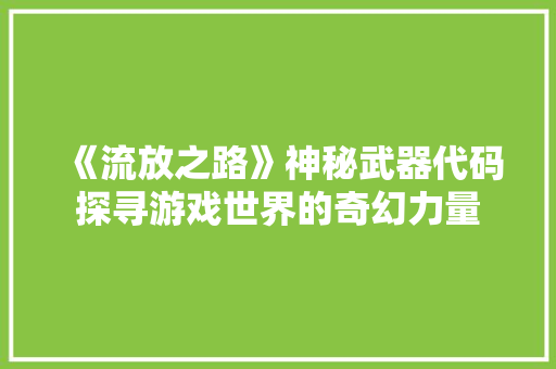 《流放之路》神秘武器代码探寻游戏世界的奇幻力量