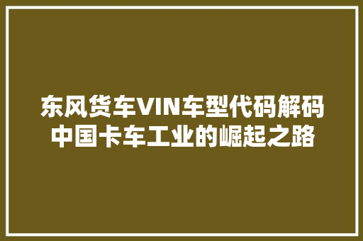 东风货车VIN车型代码解码中国卡车工业的崛起之路