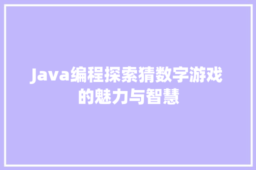 Java编程探索猜数字游戏的魅力与智慧