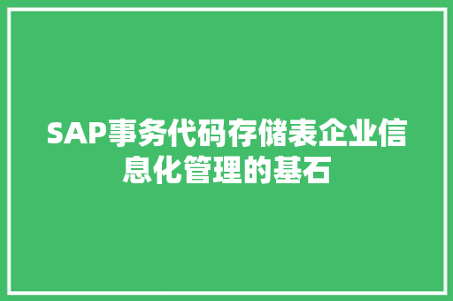 SAP事务代码存储表企业信息化管理的基石