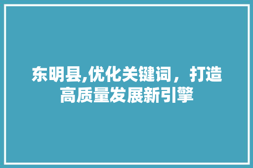 东明县,优化关键词，打造高质量发展新引擎