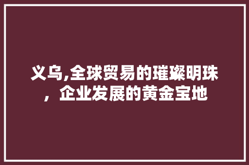 义乌,全球贸易的璀璨明珠，企业发展的黄金宝地