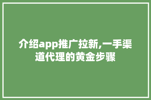 介绍app推广拉新,一手渠道代理的黄金步骤