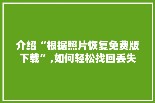 介绍“根据照片恢复免费版下载”,如何轻松找回丢失的珍贵记忆