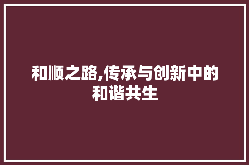 和顺之路,传承与创新中的和谐共生