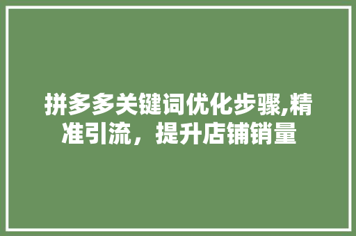 拼多多关键词优化步骤,精准引流，提升店铺销量 花朵知识