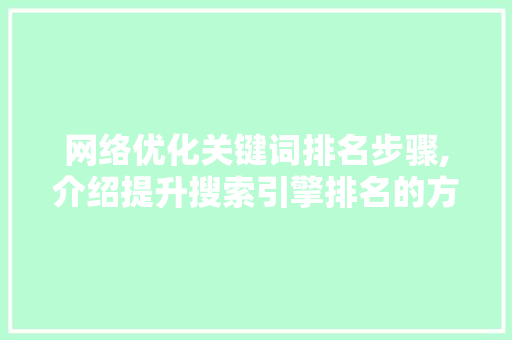 网络优化关键词排名步骤,介绍提升搜索引擎排名的方法