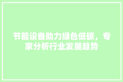 节能设备助力绿色低碳，专家分析行业发展趋势