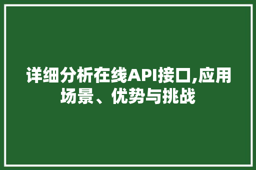 详细分析在线API接口,应用场景、优势与挑战
