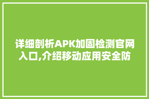 详细剖析APK加固检测官网入口,介绍移动应用安全防线