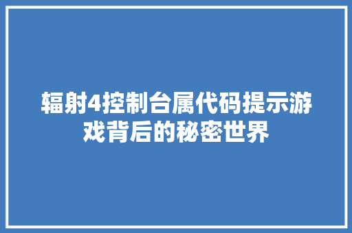 辐射4控制台属代码提示游戏背后的秘密世界