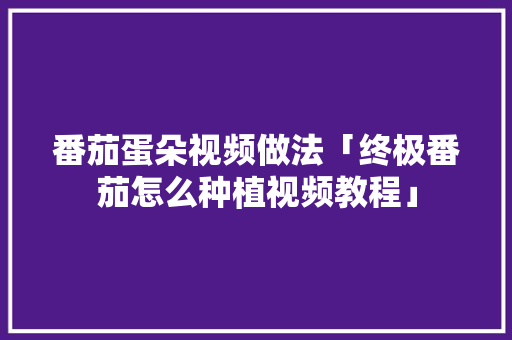 番茄蛋朵视频做法「终极番茄怎么种植视频教程」 番茄蛋朵视频做法「终极番茄怎么种植视频教程」 农业常识