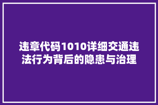 违章代码1010详细交通违法行为背后的隐患与治理