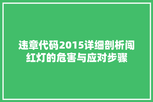 违章代码2015详细剖析闯红灯的危害与应对步骤
