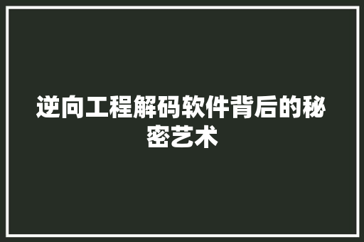 逆向工程解码软件背后的秘密艺术