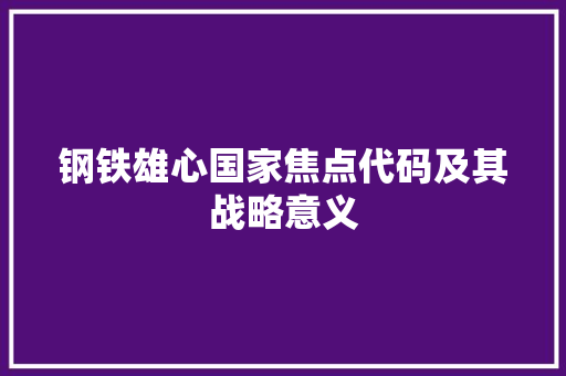 钢铁雄心国家焦点代码及其战略意义