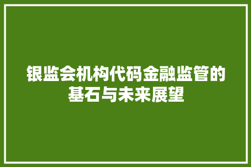 银监会机构代码金融监管的基石与未来展望