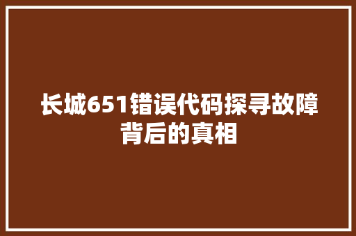 长城651错误代码探寻故障背后的真相