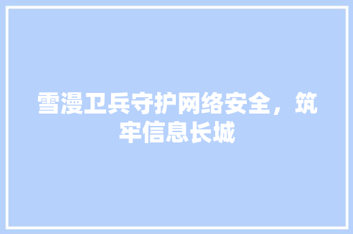 雪漫卫兵守护网络安全，筑牢信息长城
