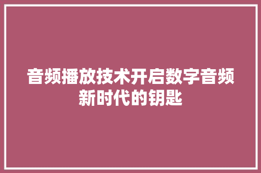 音频播放技术开启数字音频新时代的钥匙