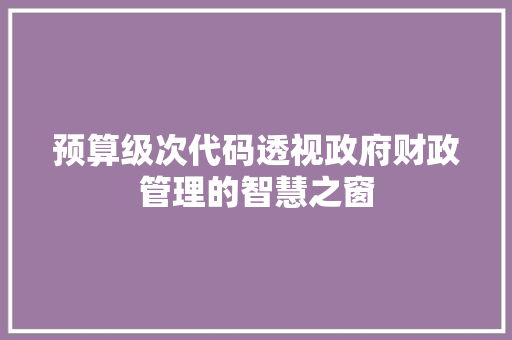 预算级次代码透视政府财政管理的智慧之窗 番茄种植技巧