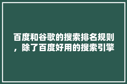 百度和谷歌的搜索排名规则，除了百度好用的搜索引擎 种植技巧