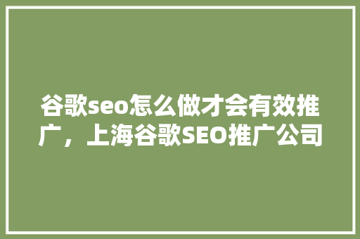 谷歌seo怎么做才会有效推广，上海谷歌SEO推广公司