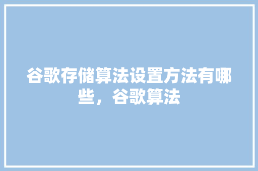 谷歌存储算法设置方法有哪些，谷歌算法
