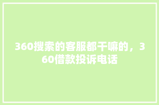 360搜索的客服都干嘛的，360借款投诉电话