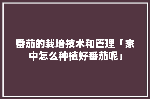 番茄的栽培技术和管理「家中怎么种植好番茄呢」 番茄的栽培技术和管理「家中怎么种植好番茄呢」 农业常识