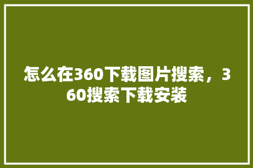 怎么在360下载图片搜索，360搜索下载安装