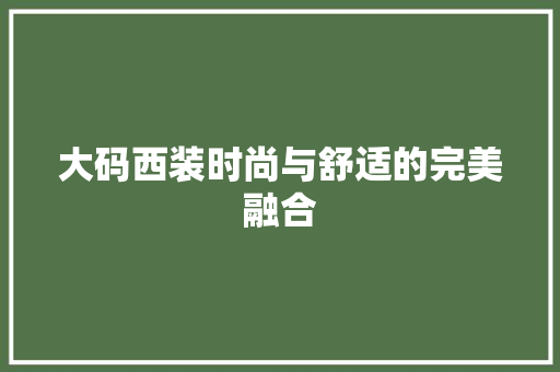 大码西装时尚与舒适的完美融合