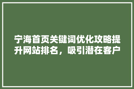 宁海首页关键词优化攻略提升网站排名，吸引潜在客户