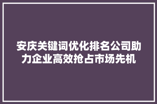 安庆关键词优化排名公司助力企业高效抢占市场先机