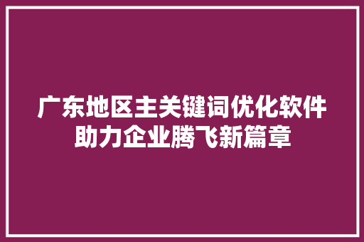 广东地区主关键词优化软件助力企业腾飞新篇章