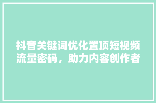 抖音关键词优化置顶短视频流量密码，助力内容创作者脱颖而出