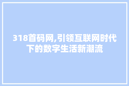 318首码网,引领互联网时代下的数字生活新潮流