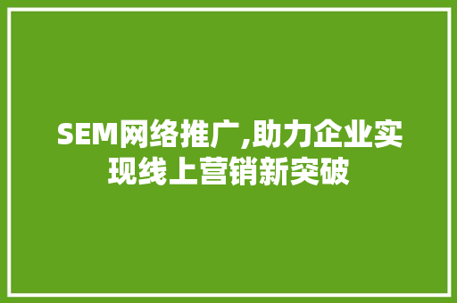 SEM网络推广,助力企业实现线上营销新突破